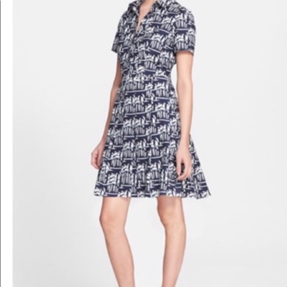 Tory Burch Blue Figurine Poplin Shirt Dress